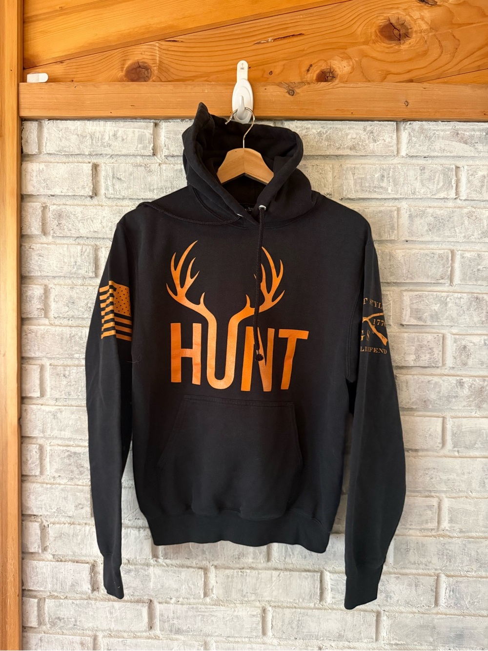 Grunt Style Black Hoodie with Orange HUNT Antler Graphic